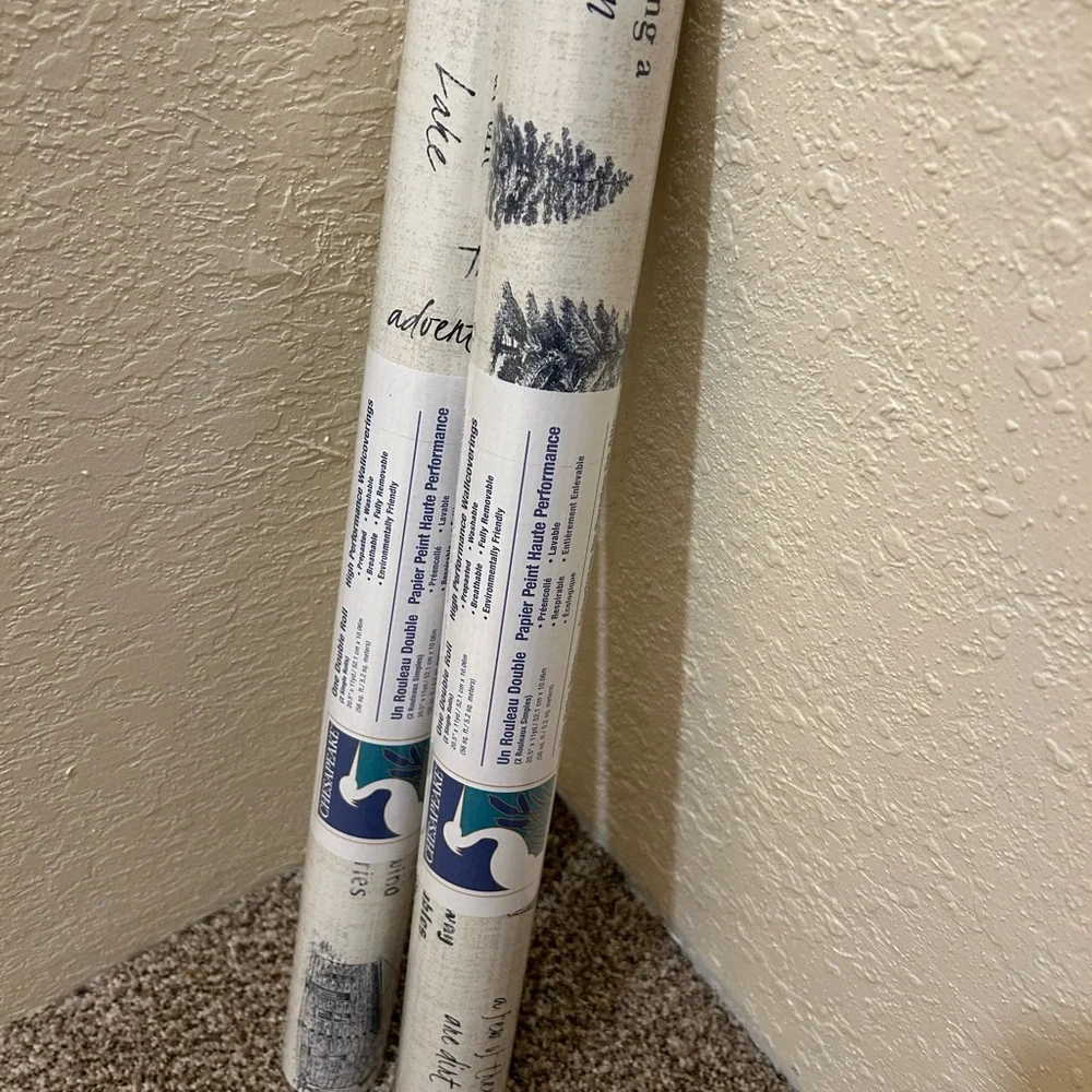 2 Chesapeake Wallpaper rolls, Navy Camping Quotes (56.4 sq. ft. Per roll),